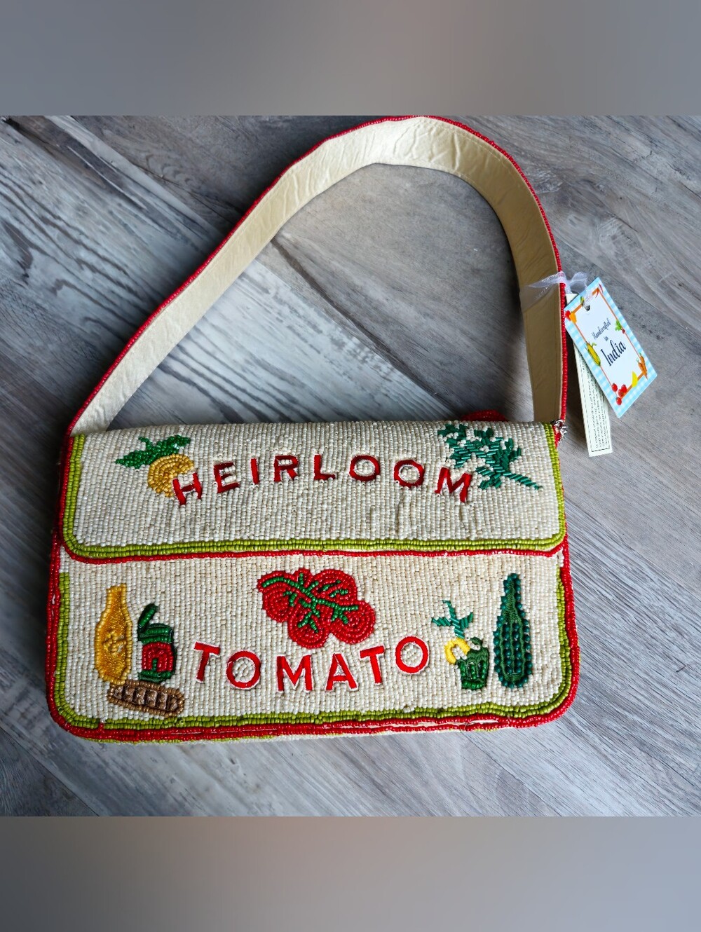 NWT Hand Beaded Tomato Heirloom Shoulder Bag Italy Amalfi Tomato Girl Purse